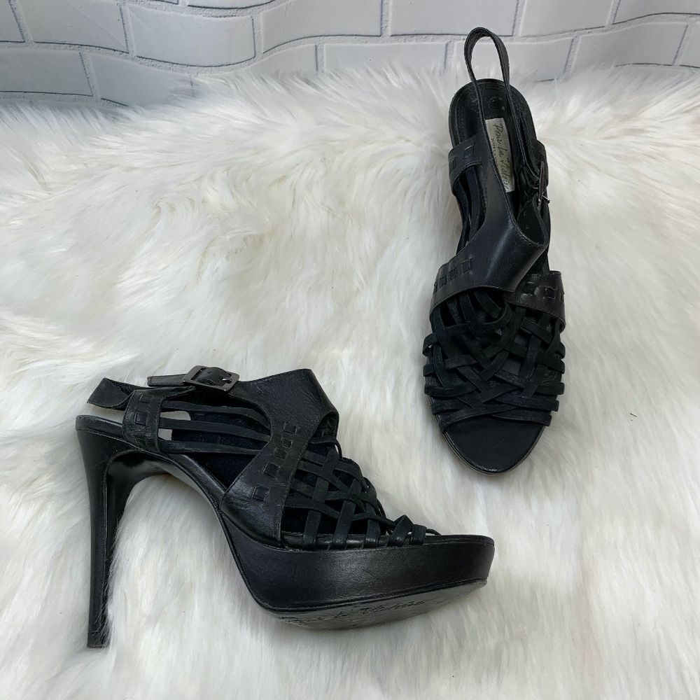 Pour La Victoire Black Woven‎ Leather Heels Sz 8.5